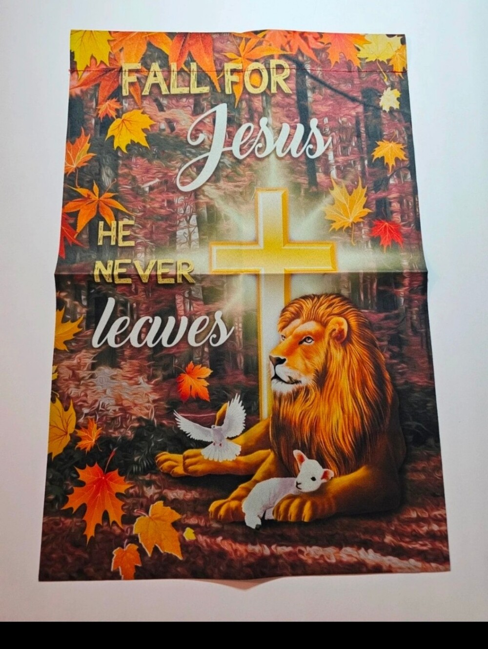Fall For Jesus He Never Leaves Autumn Garden Flag
